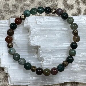 India Agate Crystal Gemstone Stretch Bracelet Natural Healing Energy